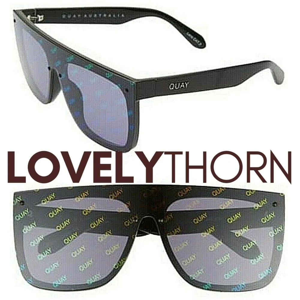 QUAY // ltd ed jlo collab rimless smoke lens rainbow watermark shield sunglasses